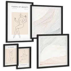BILDER SET 5er Set - 50x50 cm & 20x30 cm & 40x60 cm Schwarzer Rahmen - Weibliche Silhouetten auf Plakaten