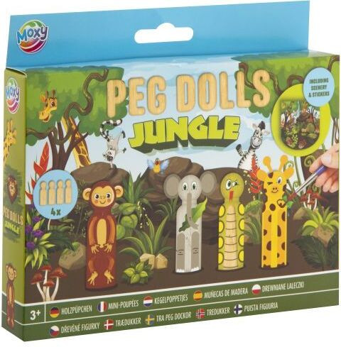 Grafix Set van 4 Houten Jungle Dieren Poppetjes om te Beschilderen