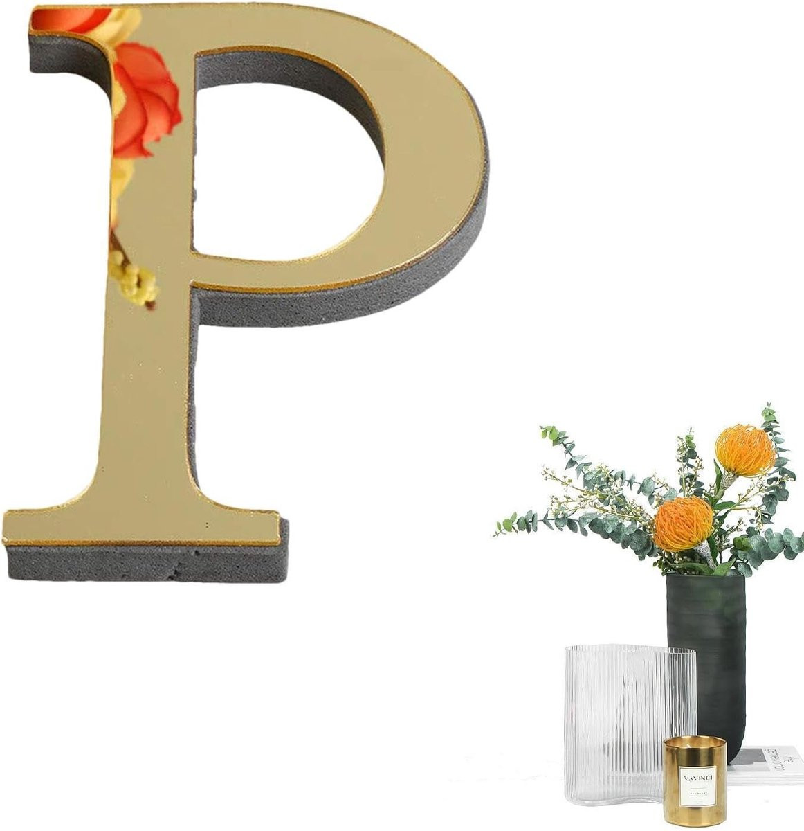 Letterstickers Acryl Wandletters 3D Muur Decoratie Spiegelend Effect Lichtgoud