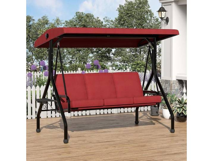 BALANCELLE-Balançoire balancelle d'Extérieur-3 Places-balancelle de Jardin- balançoire terrasse-auvent-Structure en Acier rouge