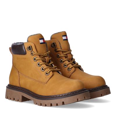 Schnürboots TOMMY HILFIGER, Mädchen, Gr. 37, Textil, ocker, braun, Lederimitat, Schuhe Schnürboots, Worker Boots, robuster Boots für den Alltag