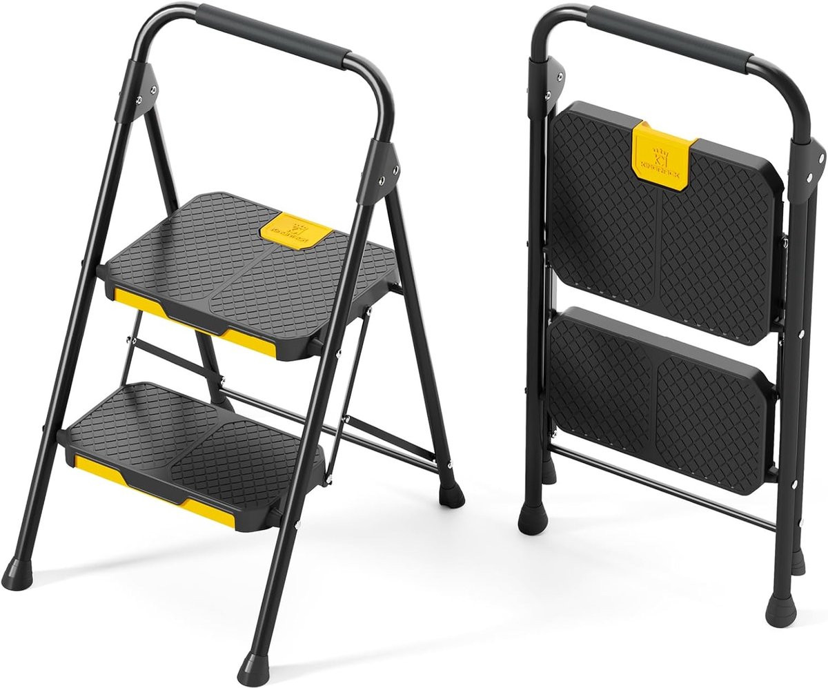 Famanu Zware 2-traps trapladder met stalen frame en antislip pedalen, zwart