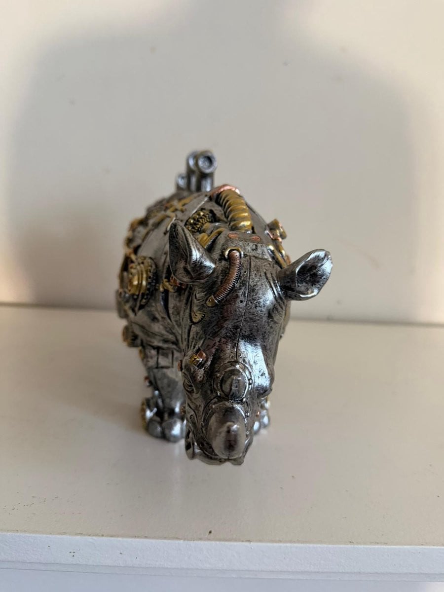 Goodyz Steampunk collectie Neushoorn decoratie voor op tafel, 32 cm lang