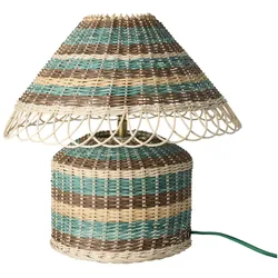 RICE Natur-Rattan Tischlampe, niedrig, Braun gestreift - 54 x 54 x 41 cm