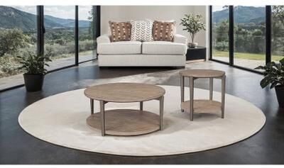 Esofastore Modern Natural Finish Living Room Table Set Metal Legs