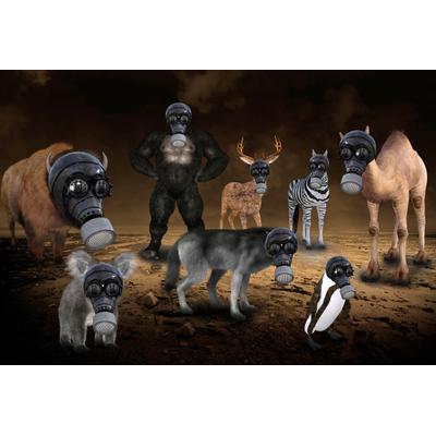Fototapete PAPERMOON "Gasmasken Tiere", bunt, B:3m L:2,23m, Vlies, Tapeten