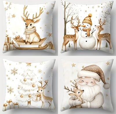 Daily Deals Depot Golden Christmas Series Pillowcase, Set, Christmas Pillowcase, Single Side Print, Holiday Christmas Decoration 4pc18x18in