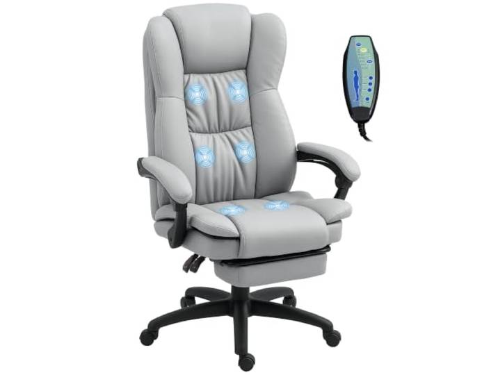 Vinsetto Bürostuhl mit Massagefunktion Ergonomischer Chefsessel, Hellgrau