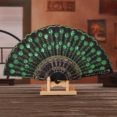 Uplift Treasures Chinese Style Embroidered Folding Hand Fan green