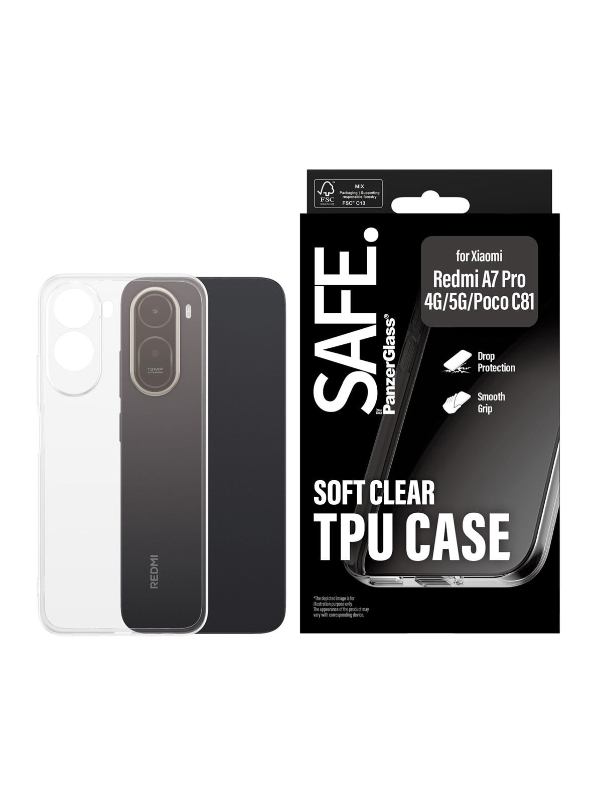 SAFE by PanzerGlass TPU Case Transparent Xiaomi Redmi A7 Pro 4G | A7 Pro 5G | Poco C81 | Ultra-Wide Fit