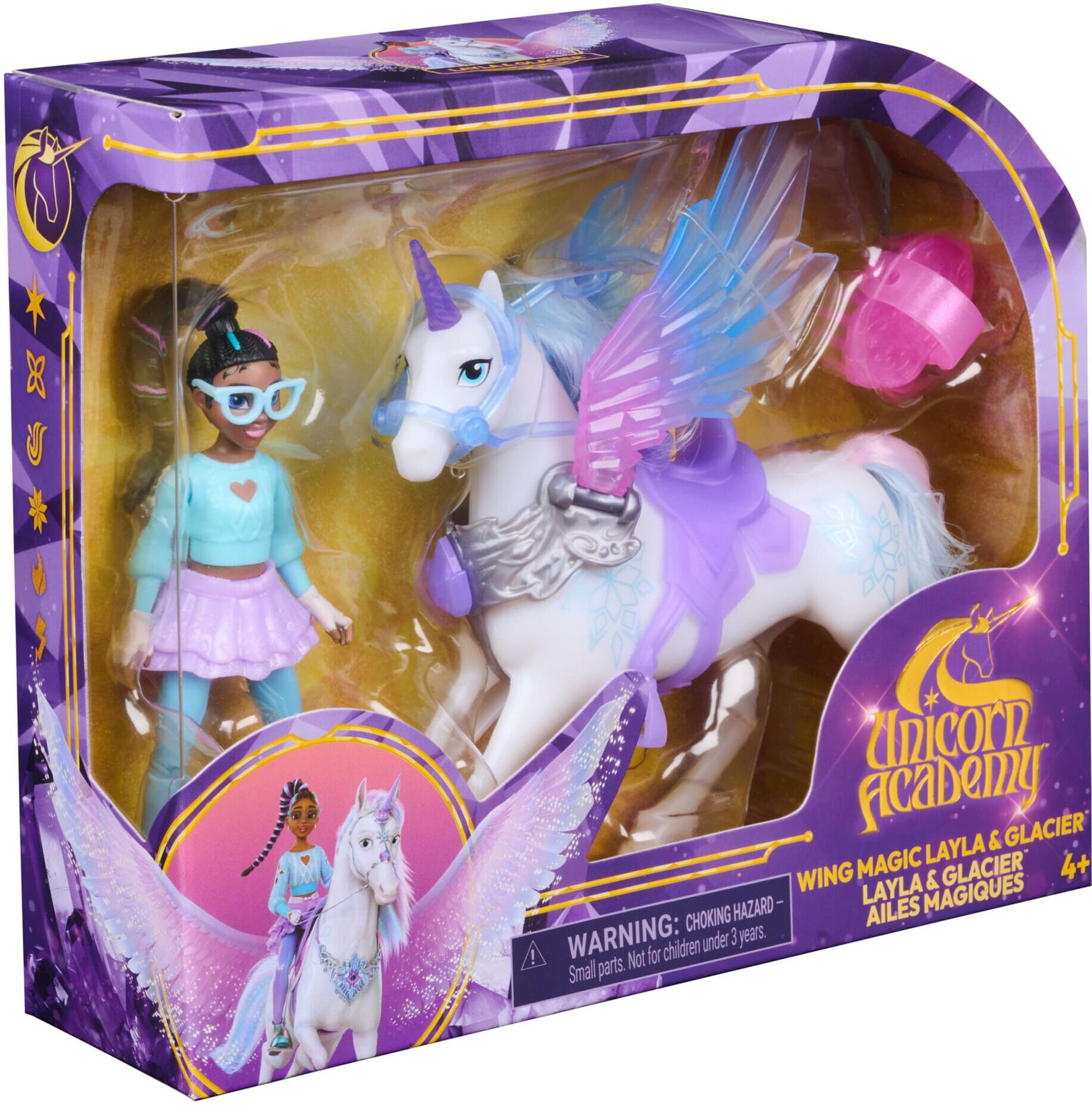 Unicorn Academy Wing Magic Layla ; Glacier Doll and Unicorn Set by Spin Master - 4.5 in/5 in - Imaginative Play Toy for Kids