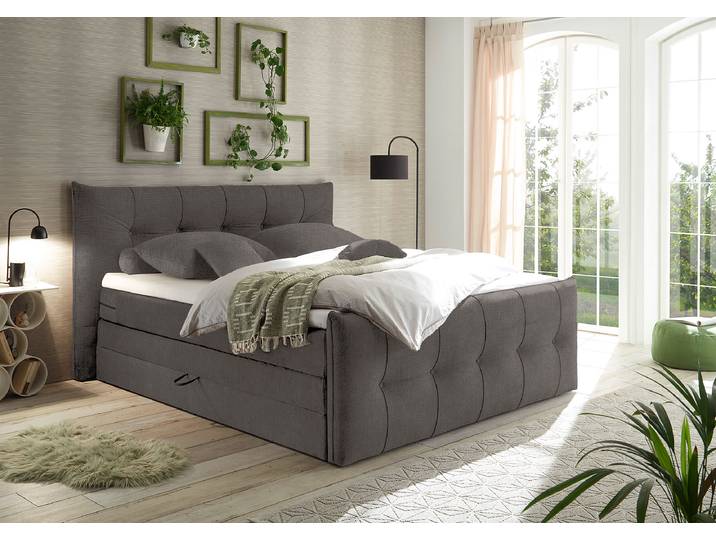 Boxspringbett Sachui 180 x 200cm Chenille Triss Schwarz/Grau