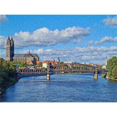 CALVENDO Puzzle Blick auf den Dom und Elbe in MAgdeburg | 1000 Teile Lege-Größe 64x48cm Foto-Puzzle für glückliche Stunden