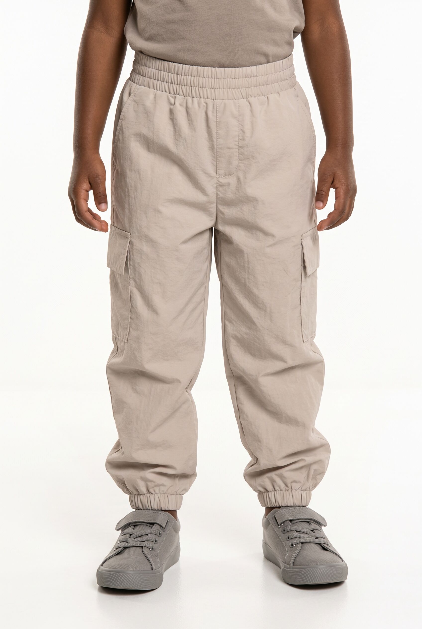 Cargohose KIDS ONLY "KOGECHO CARGO PARACHUTE PANT PNT NOOS", Mädchen, Gr. 128, N-Gr, grau (pumice stone), Web, Obermaterial: 100% Polyamid, unifarben, loose fit knöchellang, Hosen Cargohose pumice stone 128, N-Gr