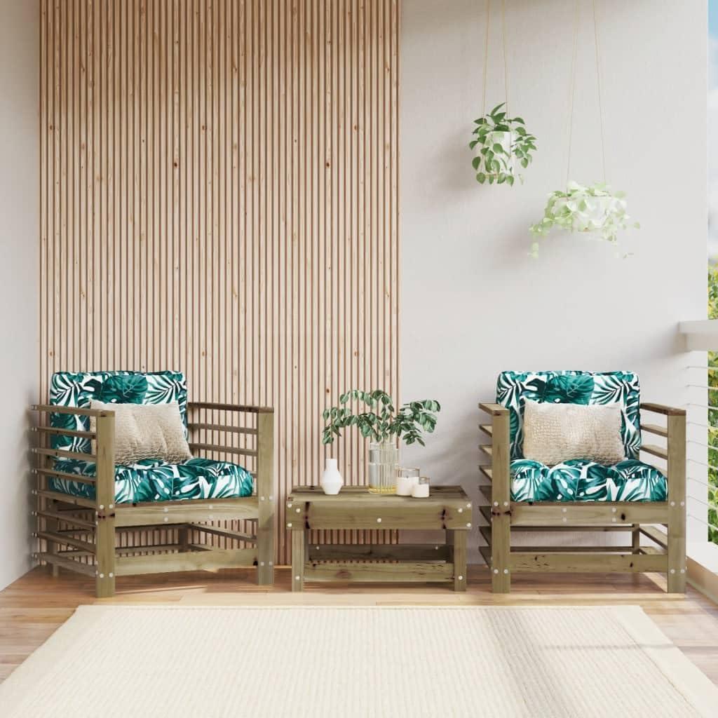 2 Gartenstühle aus imprägniertem Kiefernholz mit Kissen, Latten-Design, robustem Holzrahmen und bequemer Sitzgelegenheit für Terrasse und Garten