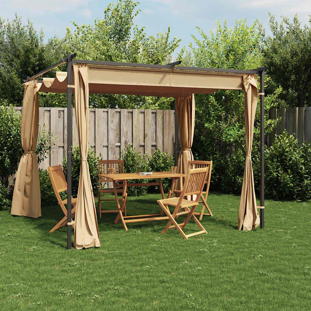 vidaXL Paviljoen met gordijnen, 3 x 3 meter, taupe, staal