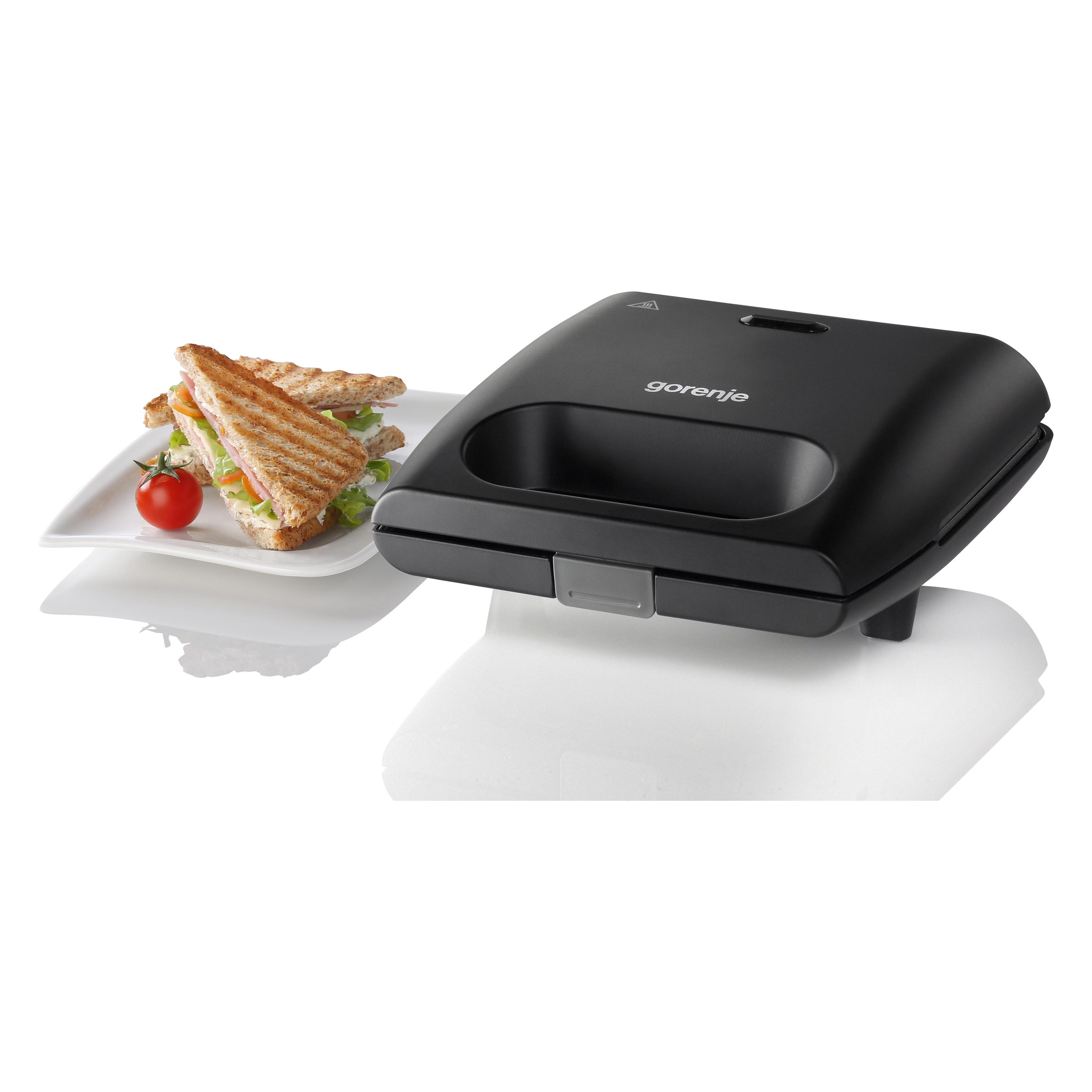 Gorenje Mini-Sandwich-Grill - schwarz. 700 W, stufenlose Temperatureinstellung, antihaftbeschitet (730993)