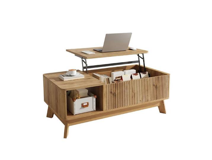 Fine Life Pro Couchtisch Couchtisch, Hubfunktion, Wellen, offenes Seitenfach, Stilvoller Wohnzimmertisch, praktisch & zeitgemäßes Design