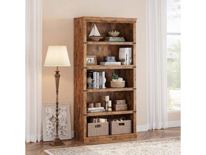 Bibliothèque - PROMIRACAL - 5 Niveaux - Bois Massif - Marron - Design Rustique