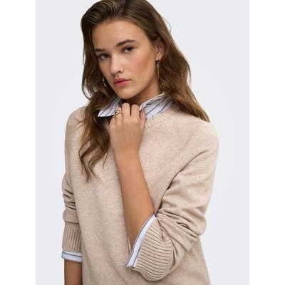 Strickpullover ONLY "ONLPRINCESS LS O-NECK RAGLAN KNT NOOS", Damen, Gr. S, beige (mocha meringue detail:melange), Strick, Obermaterial: 50% Viskose, 27% Nylon, 23% Polyester, meliert, regular fit normal, Rundhals, Pullover Strickpullover,...
