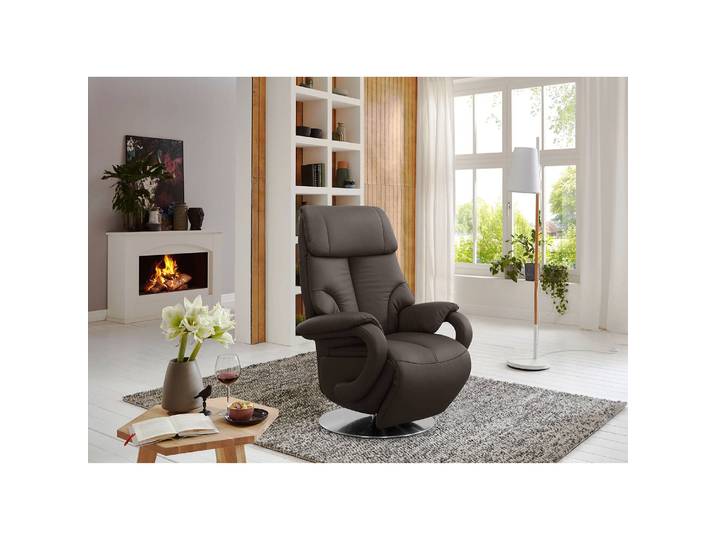 home24 Relaxfauteuil Foulbec bruin echt leer Pua relaxfunctie 80 x 115 x 79cm
