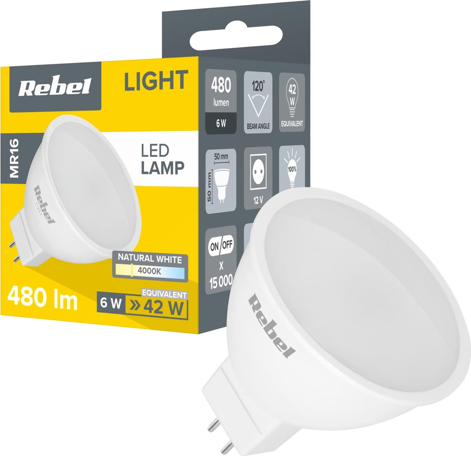 Rebel LED-lamp, 6W, MR16, 4000K, 12V
