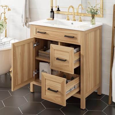 AISWORD "30"" Wood Bathroom Vanity with Solid Wood Frame - 1 Soft-Close Door, 2 Soft-Close Drawers, Adjustable Shelf(Sink Not Included)"