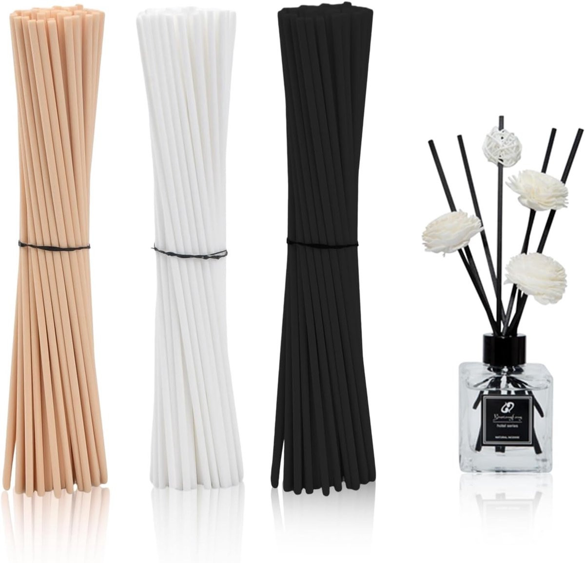 Merkloze Natuurlijke Rietdiffuser Sticks voor Geuren, 180 Stuks, voor Aromatherapie en Huiskamer Decoratie