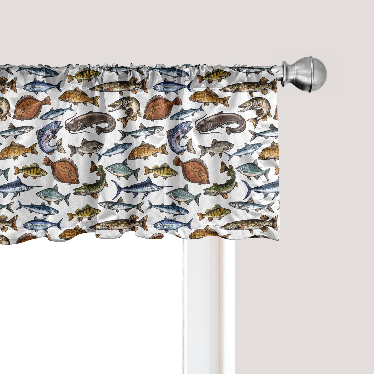 ABAKUHAUS Gordijnvalletje met Vissenpatroon, Bruin Grijs, 137 x 45 cm