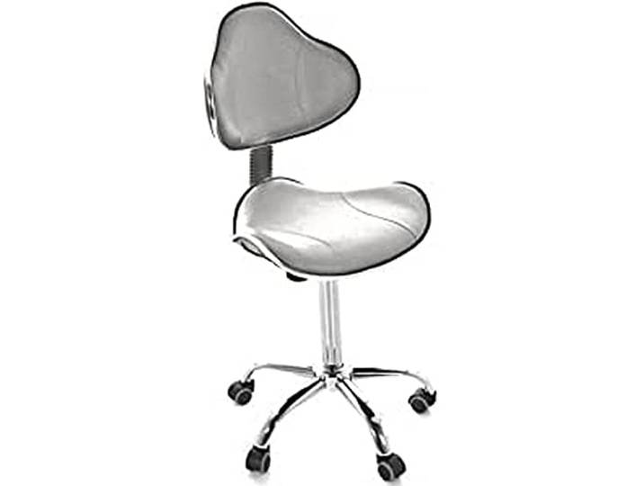 QUIRUMED Ergonomischer Hocker mit Gaslift, Basis mit 5 Rädern, silberfarben, höhenverstellbar, Struktur aus verchromtem Stahl, Kunstleder, Ästhetik, Physiotherapie, medizinische Zentren, Büro