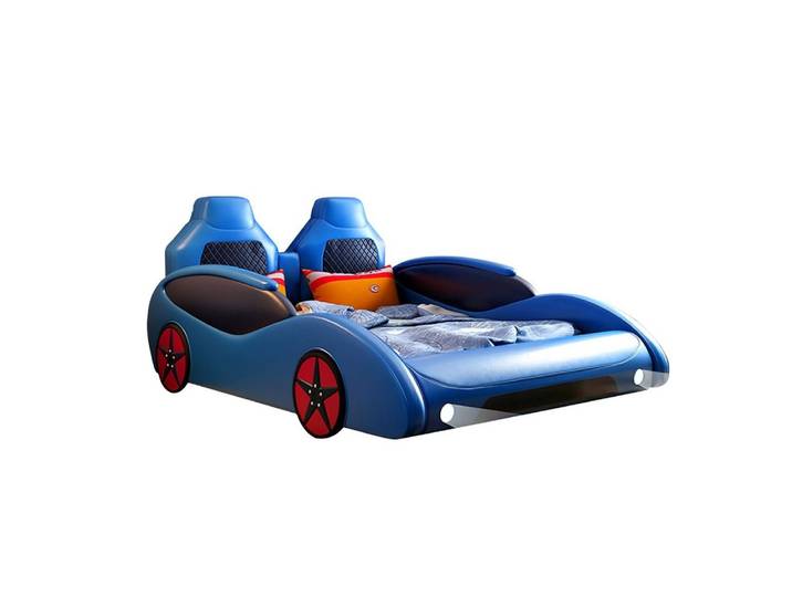 Muxing Kinderbett Autokinderbett mit LED Licht Kinderbett Fahrzeug Design (1-tlg), 150×190cm, ohne Matratze, blau