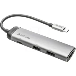 VERBATIM 49140 - USB 3.0 Hub 4 Port, USB-C zu 2x USB-A, 1x HDMI, 1x PD