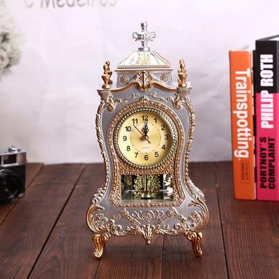 Snug & Styled Royal Vintage Desk Clock With Pendulum Classic Antique Table Decor white