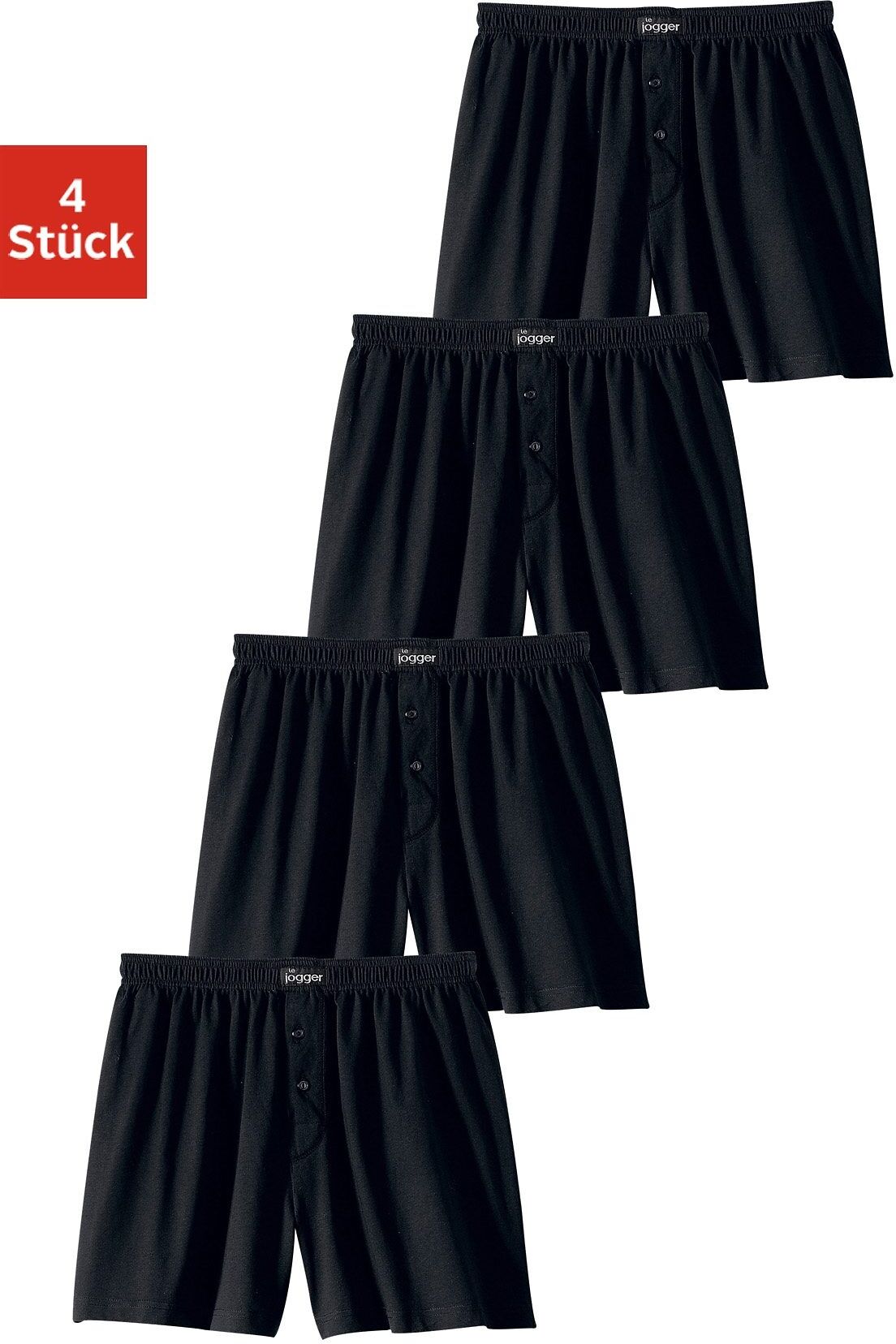 Weiter Boxer LE JOGGER, Herren, Gr. 6, 4 Stk., schwarz, Jersey, Obermaterial: 100% Baumwolle, unifarben, bequem, Unterhosen Weiter Boxer, aus angenehm weicher Baumwoll-Qualität schwarz 6, 4 Stk.