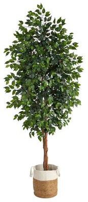 Nearly Natural 8' Ficus Artificial Tree with Handmade Natural Jute and Cotton Planter