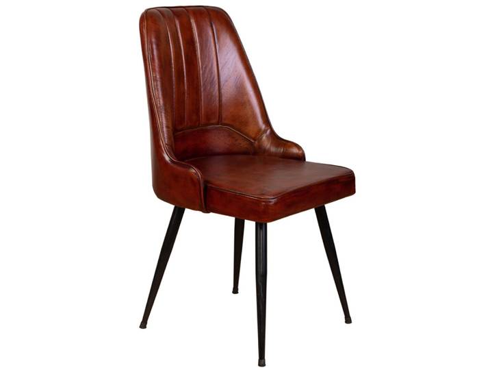 Chaise rembourrée en cuir marron 51x58x91h