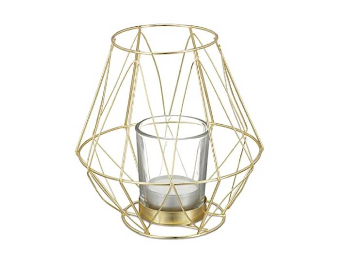 Relaxdays Bougeoir\, Design géométrique\, Porte Bougies avec Verre à Votive\, métal\, photophore\, HxD 14x14 cm\, doré