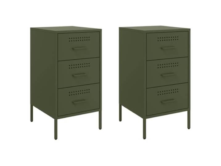 fsahslih 2er Set Nachttische Olivgrün 36x39x68 cm Metall Beistelltisch Kaltgewalzter Stahl sorgt für Stabilität im Schlafzimmer. Mit 3 Schubladen und verstellbaren Füßen für unebene Böden.