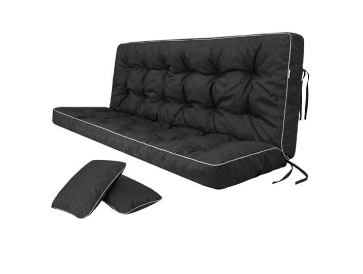 Bjird Bankauflage für Gartenbank, Polsterauflage für Hollywoodschaukel, Gartenschaukelkissen, Sitzkissen und Rückenkissen, gesteppt, inkl. 2 Seitenkissen, 100 x 49 x 56 cm - schwarz