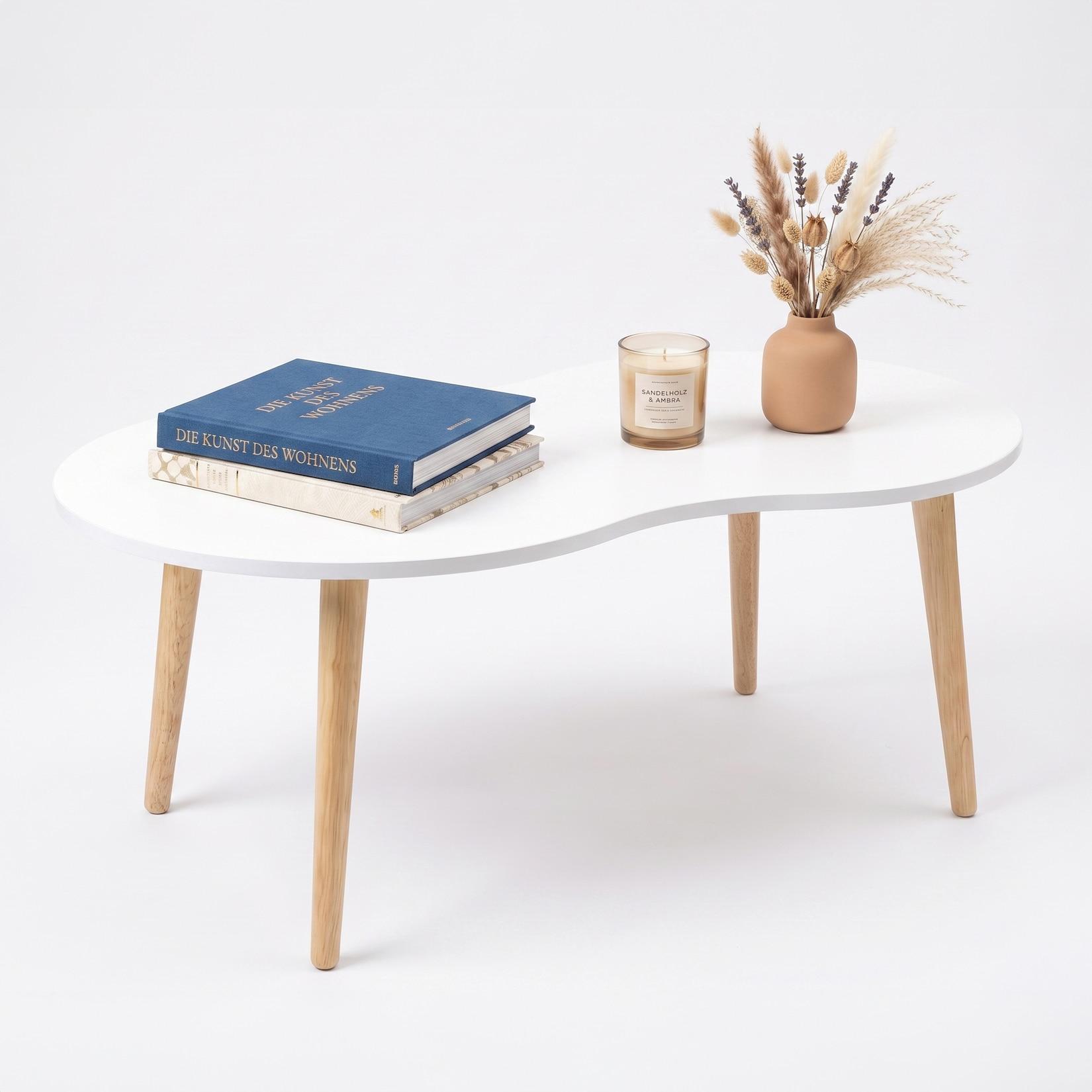 VCM Couchtisch, Beistelltisch im Retro-Design, 90 x 50 cm, Wohnzimmertisch mit organischer Tischplatte - Barilo