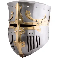 Kreuzritter Topfhelm mit Messingbeschlägen