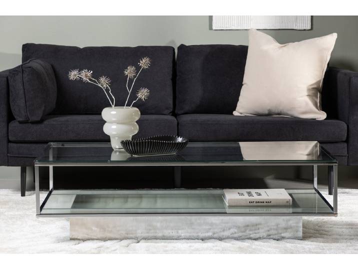 Couchtisch Lanera - mit Glasflächen und Stahlkorpus - Silber 130x60 - Luxusbetten24