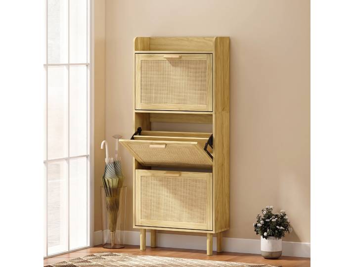 HOMCOM Meuble à Chaussures 3 Portes 12-18 Paires Chêne 153cm