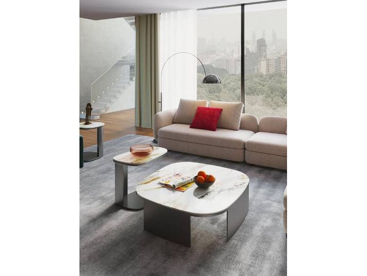 Xlmoebel Couchtisch Eleganter grauer Couchtisch aus Leder und Stein (Packung, Großer Couchtisch), Hergestellt in Europa