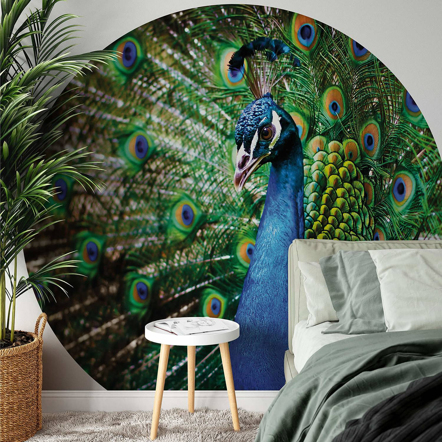 home24 Fotobehang Beautiful Peacock met dierenprint in multicolor en blauw