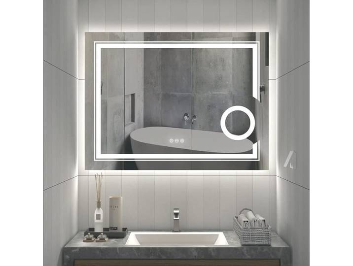 LUVODI Miroir Salle de Bain LED Miroir Mural Rectangulaire Lumineux 90x70cm Anti Buee Grossissant 3X