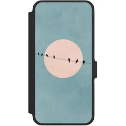 Nivocase Klapphülle für Samsung Galaxy A56 5G Handyhülle aus Kunst Leder NIVOflip schwarz Mond Vogel türkis (Samsung Galaxy A56 5G), Smartphone Hülle, Schwarz, Türkis