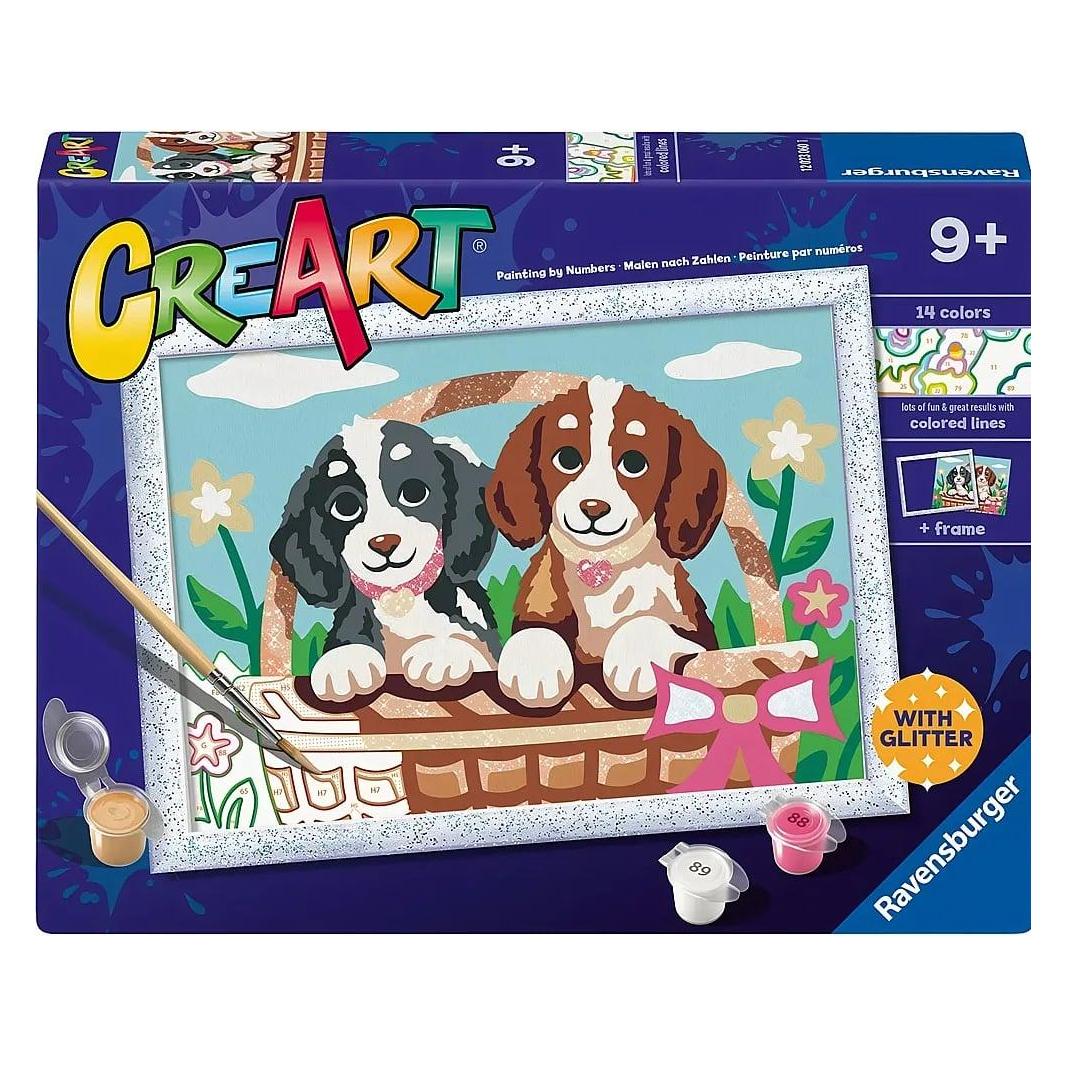 Ravensburger CreArt, Malen nach Zahlen Kinder - Hunde im Körbchen (12023060)