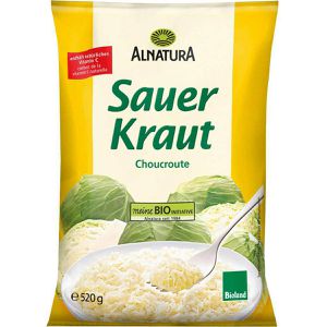 Alnatura Gemüsekonserve Sauerkraut, BIO, ohne Zuckerzusatz, geschnitten, im Beutel, 520 g
