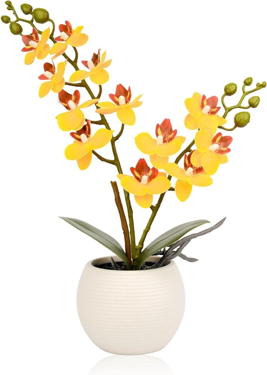 Nep Orchidee Kunstbloem Potplant Geel - Hoogte: 42 cm